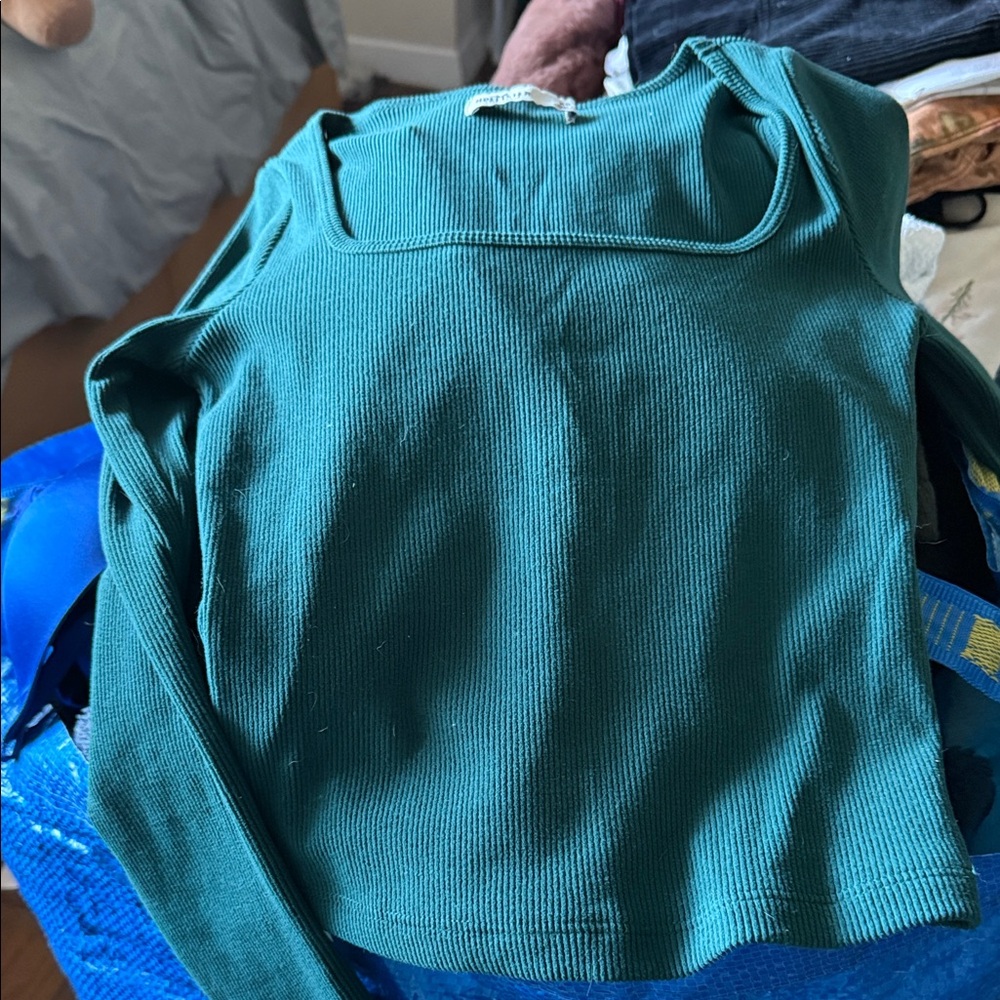 Hollister Teal Ribbed Crew Neck Top